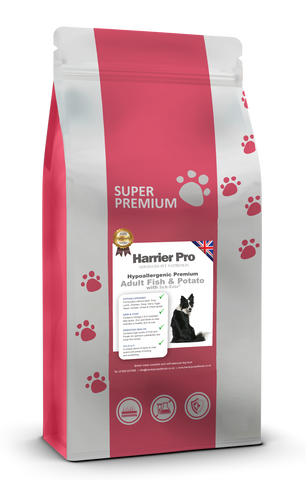 Hypoallergenic Fish and Potato Adult Dog Food with Itch-Eeze - Harrier Pro Pet Foods.co.uk