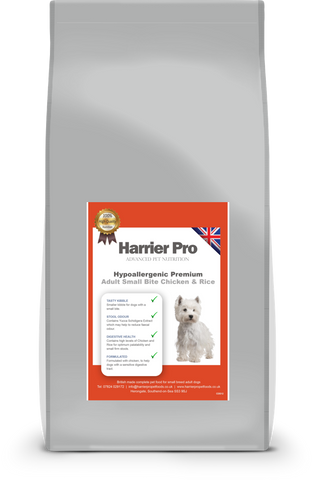 Hypoallergenic Chicken and Rice Small Breed Adult Dog Food - HarrierProPetFoods.co.uk