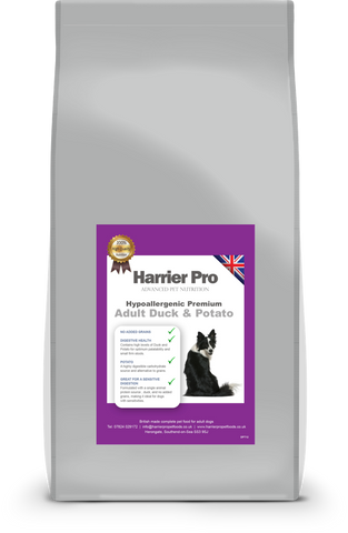 Hypoallergenic Duck and Potato Grain Free Adult Dog Food - HarrierProPetFoods.co.uk