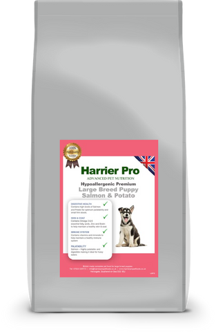 Hypoallergenic Salmon and Potato Large Breed Puppy Food - HarrierProPetFoods.co.uk