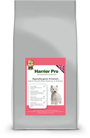 Hypoallergenic Salmon and Potato Small Breed Adult Dog Food - HarrierProPetFoods.co.uk