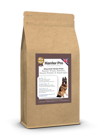 Grain Free Salmon, Trout, Sweet Potato and Asparagus Senior Dog Food - HarrierProPetFoods.co.uk