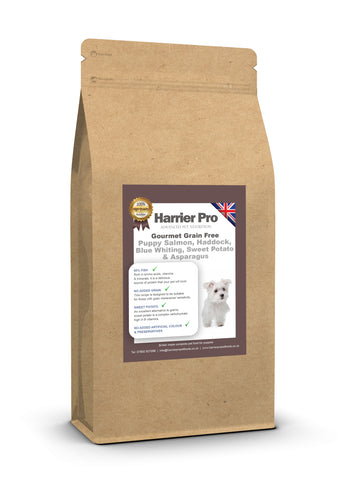 Grain Free Salmon, Haddock, Blue Whiting, Sweet Potato & Asparagus Puppy food - HarrierProPetFoods.co.uk